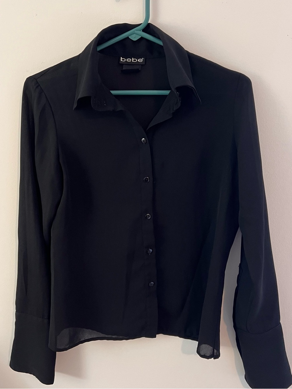 bebe Black Classic Sheer Button-Down Shirt